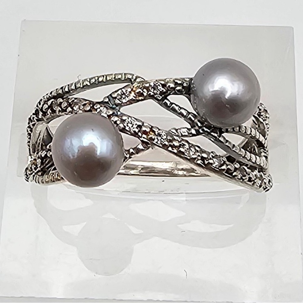 Nataliya Collister Grey Pearl & Sterling Silver Cocktail Ring | Signed | Size 6